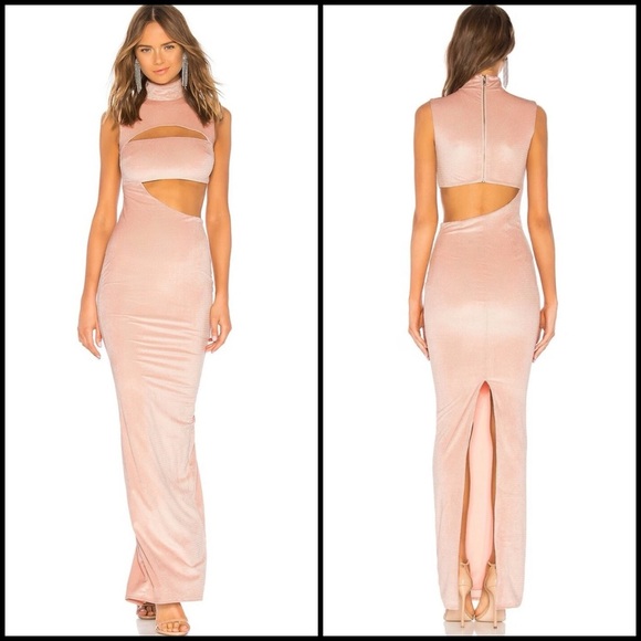 Michael Costello x REVOLVE Velvet Chevron Blush Pink CutOut Maxi Dress XXS - Picture 1 of 13